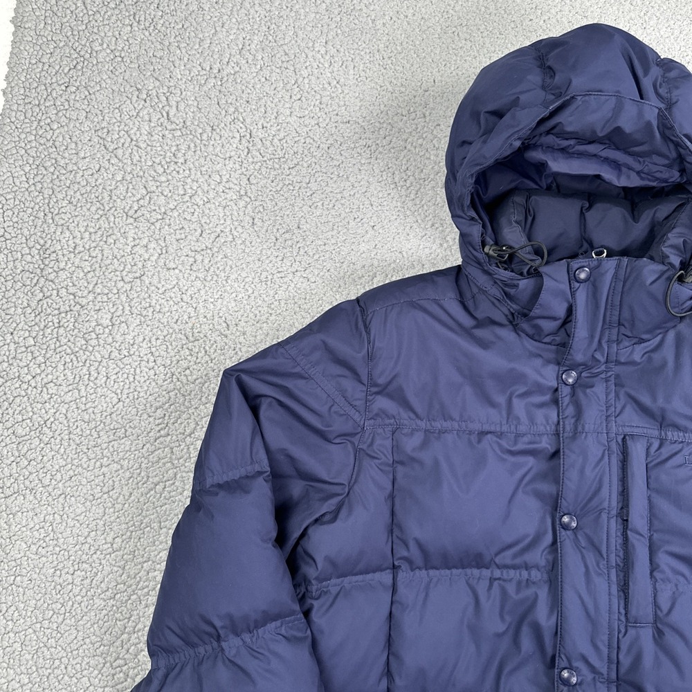 LL Bean Puffer Downtek Jacket Men Medium Reg Blue Removable Hood Pertex 295958 - Picture 9 of 16
